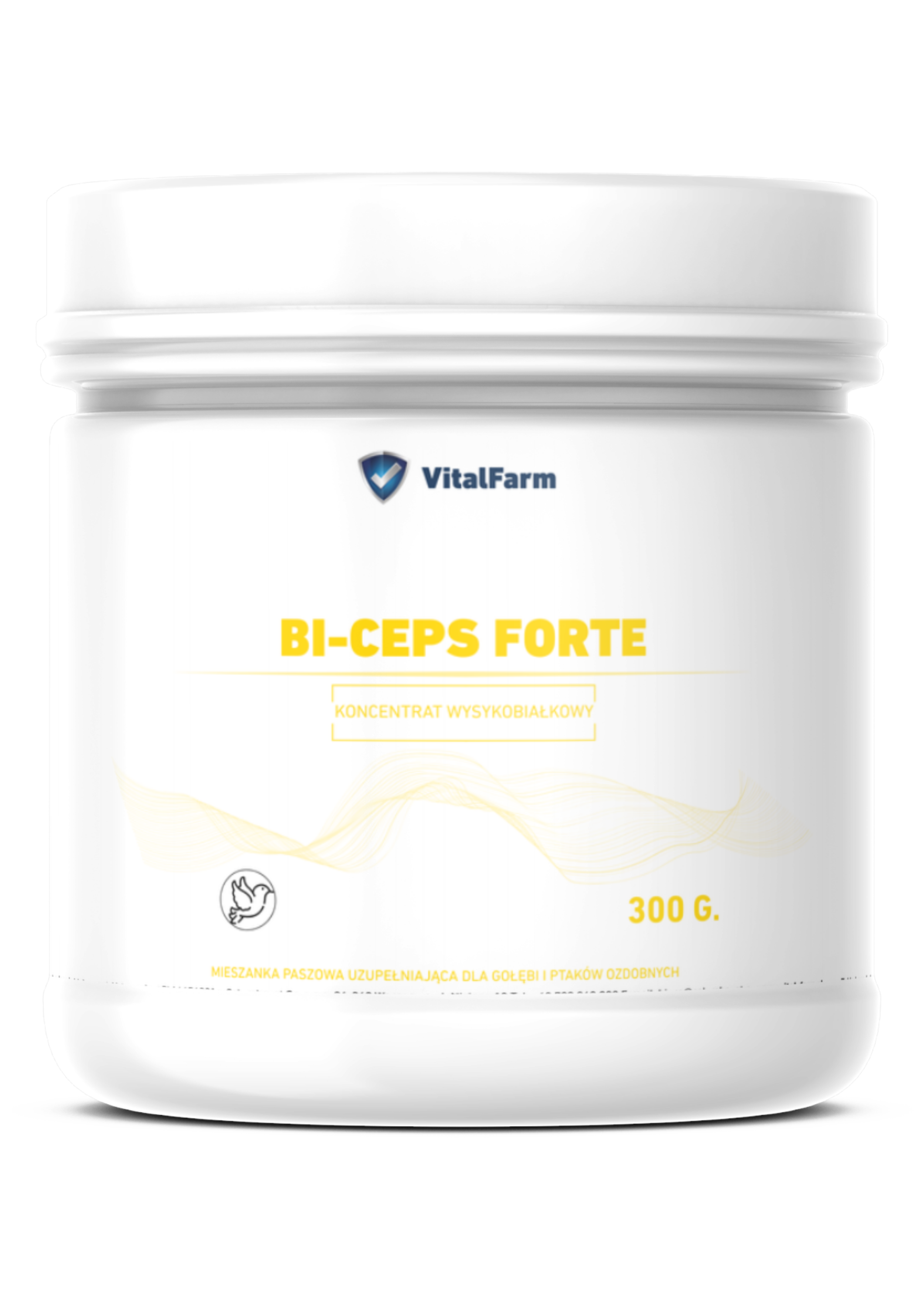 Mieszanka paszowa uzupełniająca BI-CEPS FORTE marki VitalFarm w białym, plastikowym opakowaniu 300 g. dla gołębi.